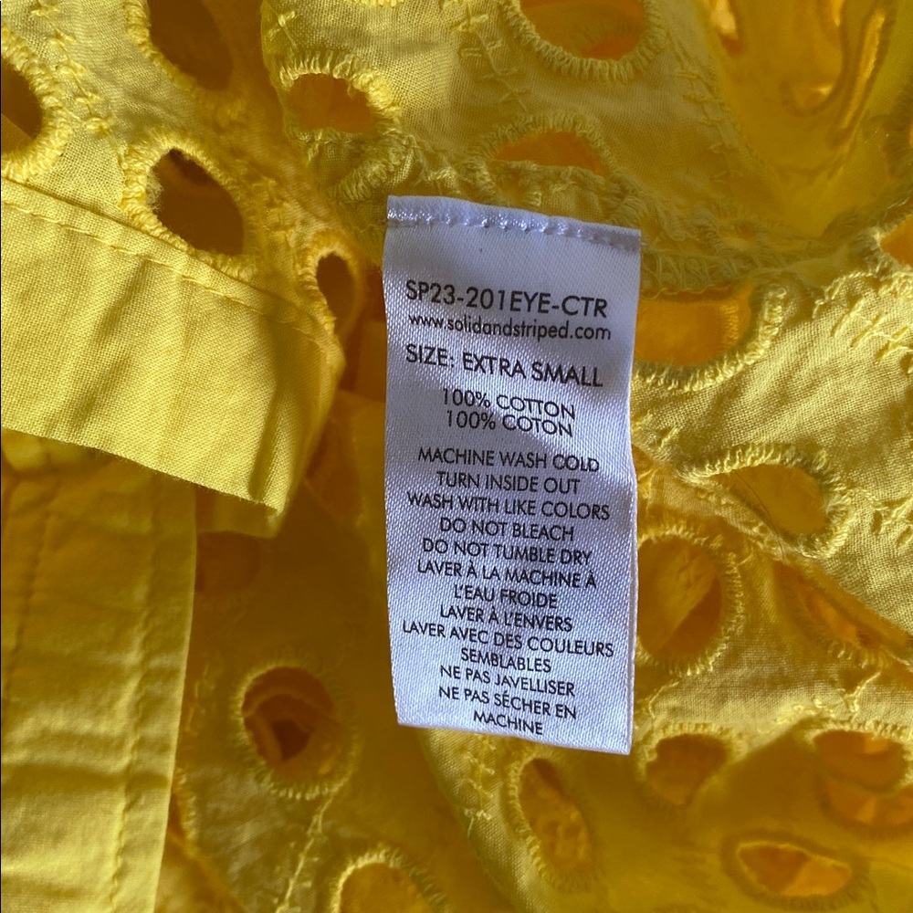 Solid & Striped Oxford Eyelet Tunic Coverup Mini Dress Long Sleeve Citron XS - Picture 11 of 15